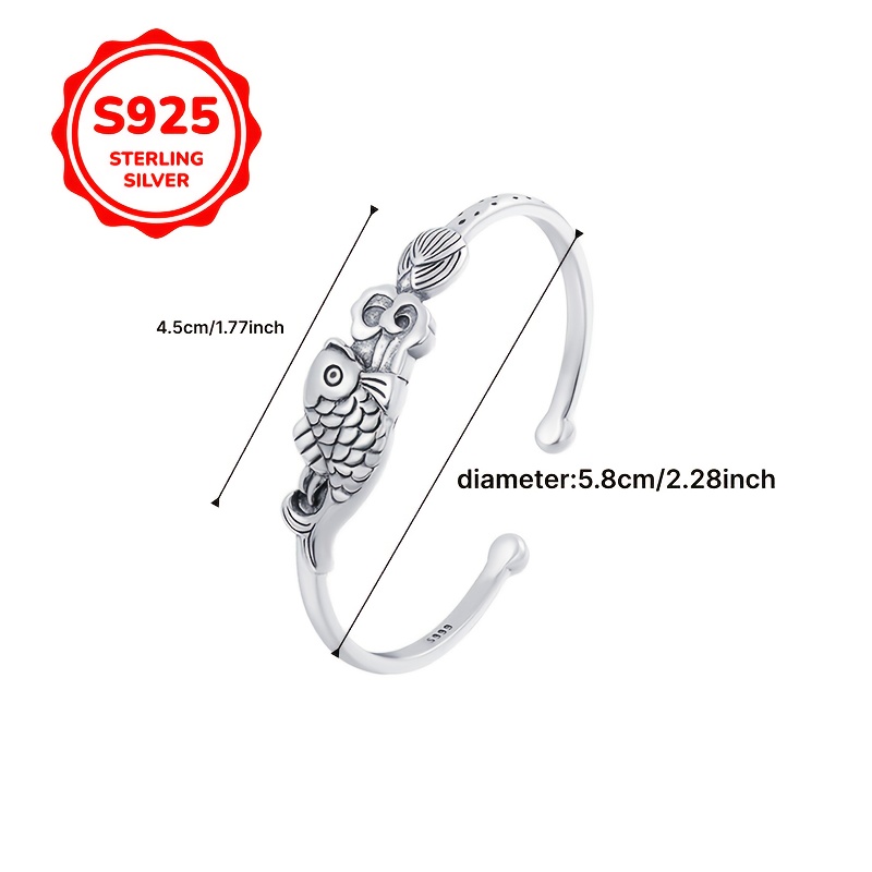 Adjustable Lotus Fish Bangle Bracelet for Women with Openwork Patterns